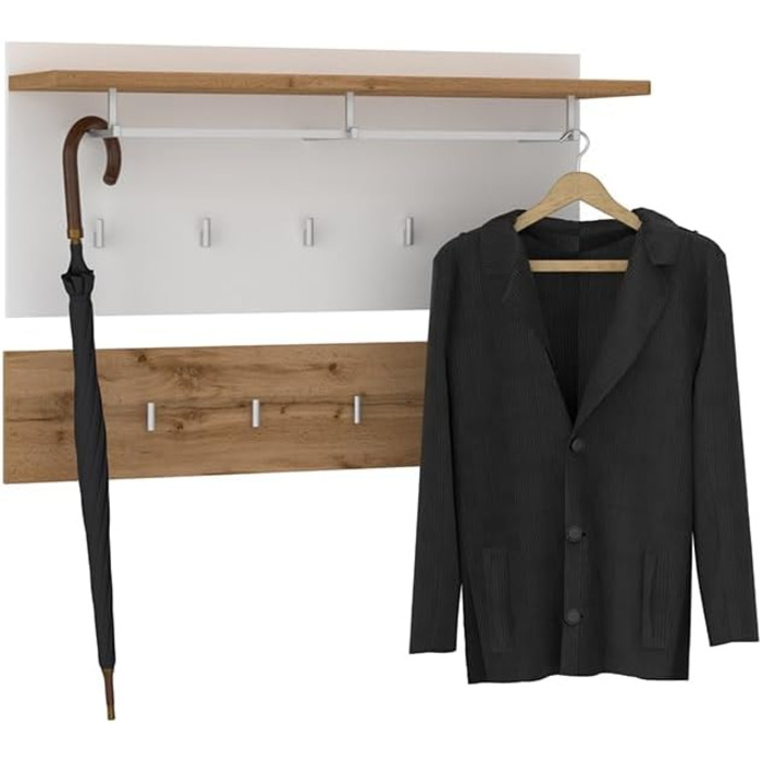 Шафа для одягу Lomadox 5 предметів з дзеркалом та лавкою для взуття в білому кольорі з дубом Шафа для передпокою в сучасному стилі