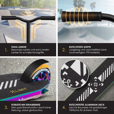 Керований веселий самокат трюковий самокат з підставкою ABEC 9 кулькові підшипники, 110 мм PU колеса, самокат кік самокат міський