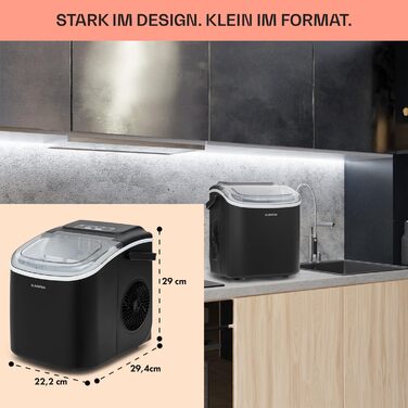 Машина для кубиків льоду Klarstein для домашнього кемпінгу Gastro, швидка міні-машина для кубиків льоду маленька, професійна льодогенератор для великих і маленьких кубиків льоду, самоочищення, резервуар для води 1,3 л, 12 кг льоду за 24 години чорний