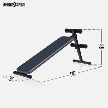 Лава для сидіння GORILLA SPORTS - Складана, регульований кут нахилу в 3 напрямках та фіксація ніг в 4 напрямках, вантажопідйомність до 120 кг, виготовлена зі сталі - Тренажер для пресу, лава для тренувань, тренажер для спини, фітнес-лава