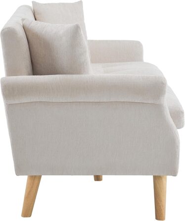 Місний диван Merax, невелика кушетка, 162 см м&39який диван з шенілової тканини, сучасний міні-диван з товстими подушками, ніжки з масиву дерева, двоспальний диван для вітальні/спальні/квартири, бежевий A-бежевий, 2-