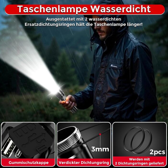 Акумуляторний світлодіодний ліхтарик Shadowhawk 500000 люмен - дальність до 1000 м, 24 години роботи від 2 батарейок, РК-дисплей відсотків, тактичний ліхтарик, надзвичайно яскравий ліхтарик для кемпінгу, походів, активного відпочинку на свіжому повітрі, 1