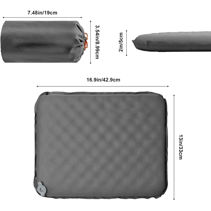 Надувна подушка для сидіння на вулиці, самонадувальна дорожня подушка, надлегка, водонепроникна, складна подушка для сидіння для кемпінгу, каякінгу, офісу, подорожей та автомобіля, 43x33 см
