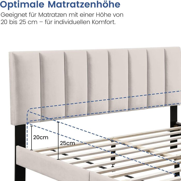 Ліжко Home Collective 140x200 см М&39яке ліжко з рейковою основою Каркас ліжка Двоспальне ліжко з м&39яким чохлом та м&39яким узголів&39ям з вертикальною стьобаною поверхнею Міцний каркас Високий комфорт сну Бежевий 140x200 см 140 x 200 см Бежевий (Стиль 