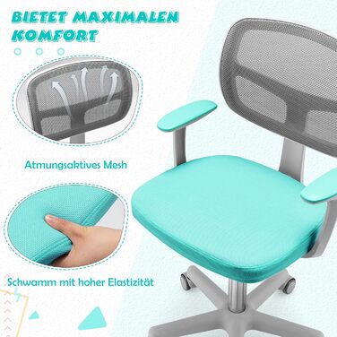 Дитяче офісне крісло GOPLUS, регульоване по висоті обертове крісло, висота сидіння 40-54 см, дитяче офісне крісло зі спинкою, знімна подушка сидіння, ергономічне обертове крісло для дітей 3-10 років (бірюзове)