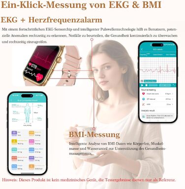 Новий смарт-годинник 2026 року для жінок з ЕКГ/годинником на батарейках/ІМТ/ВСР/монітором сечової кислоти/артеріального тиску/монітором сну/апное, 1,57-дюймовий годинник для здоров&39я та фітнесу з функцією телефону, 24-годинний монітор серцевого ритму, S