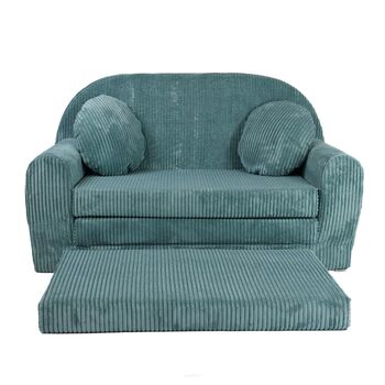 Дитячий диван, Складаний, М&39який - Ігровий диван з розкладкою 96x57x48 см - Дитячий диван з функцією сну - М&39який розкладний диван, сертифікований Oeko-TEX, вкл. 2 подушки, Бірюзовий