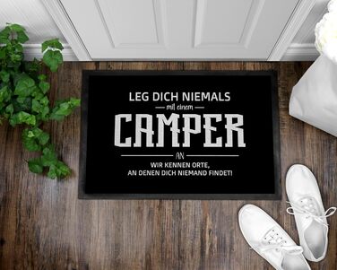 Кумедний килимок для дверей з написом - Ніколи не зв&39язуйся з кемпером - Кемпінг - нековзний та миється - 60x40 см, 3