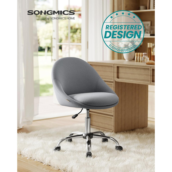 Крісло для домашнього офісу SONGMICS, Туалетне крісло з бавовняно-льонної суміші, Робоче крісло, Пінопластова підкладка, Регульована висота, Для кабінету, Спальня, Шиферно-сірий OBG020G05 Шиферно-сірий Бавовняна суміш
