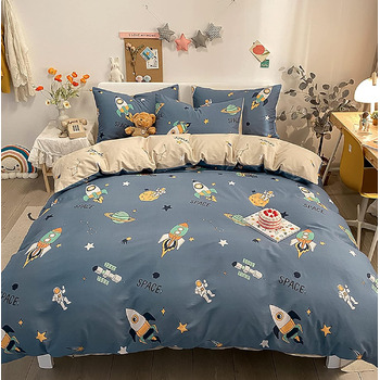 Дитяча космічна постільна білизна 100x135см бавовняна дитяча постільна білизна сині підковдри космічний візерунок білий синій двос