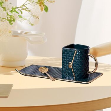 Кавова кружка у формі сумочки, керамічна кружка для пиття з ложкою для чаю, молока, кави для домашнього офісу та готелю, темно-зелена