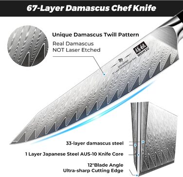 Дамаський кухонний ніж SHAN ZU, професійний універсальний ніж для кухаря 15 см, дамаський ніж 67 шарів з японської сталі AUS-10, з ручкою G10 - серія GYO