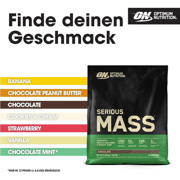 Гейнер для набору ваги Optimum Nutrition Serious Mass, порошок, шоколад, 5,45 кг (16 порцій)