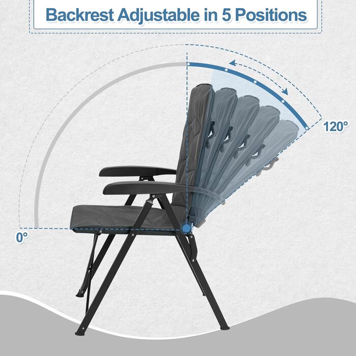 Крісло для кемпінгу WOLTU складене, набір з 2 шт. , алюмінієве садове крісло Розкладне крісло, регульоване в 5 напрямках крісло з високою спинкою, невеликий розмір упаковки, завантажується 150 кг, м'яке розкладне крісло для кемпінгу Сад Балкон на відкрито