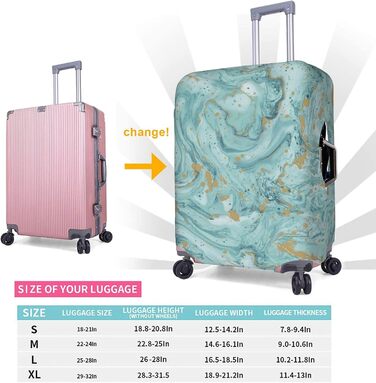 Чохол для валізи Азурит, блакитно-зелений з золотистим малюнком Олійний мармур, еластичний, миючий, захист від подряпин, для дітей та дорослих (45,753,3 см)