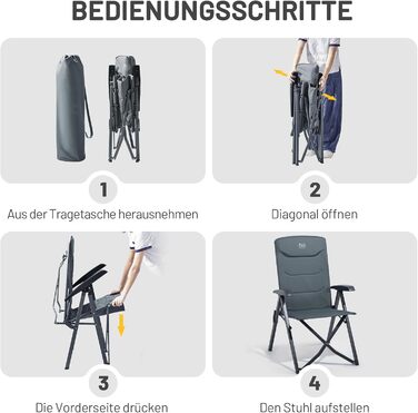 Складаний кемпінговий стілець TIMBER RIDGE, висока спинка, невеликий розмір упаковки, вантажопідйомність 150 кг, 4 регульовані положення, з сумкою, алюмінієвий крісло-реклайнер для саду, балкону, кемпера, сірий, 2 шт.
