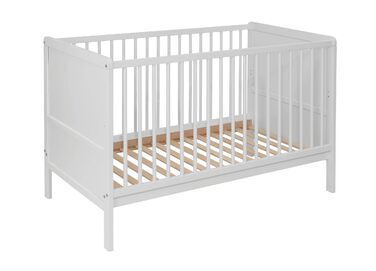 Дитяче ліжко Nelly 120x60 см Дитяче ліжко Біле Букове дерево Регульована висота у 2 напрямках 3 знімні перекладини Сертифіковано EN 716