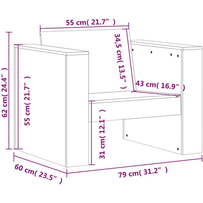 Садове крісло ZEYUAN 79x60x62 см Масив дерева Douglas Fir, Садові стільці, Садові меблі, Балконне крісло, Садові стільці, Крісла для патіо, Балконні меблі - 832368