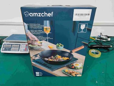 Портативна індукційна плита AMZCHEF потужністю 2000 Вт з тихим ходом, 9 рівнями потужності та температури, 4 автоматичними меню, ультратонким дизайном корпусу, захисним замком, таймером, сірим