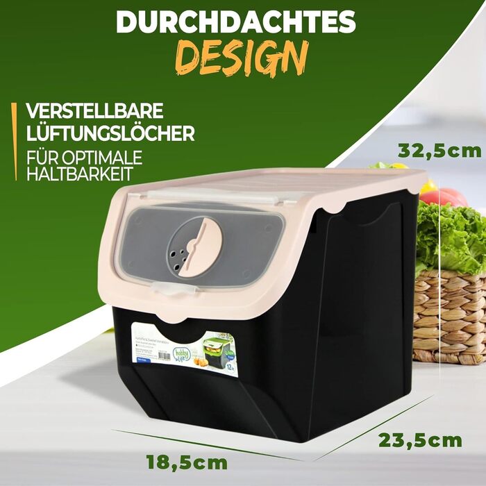 Набір із 2 контейнерів для зберігання картоплі STAHLMANN, контейнер для картоплі з клапаном, ідеально підходить для зберігання цибулі без проростання, контейнер для картоплі для організованої кухні, контейнер для овочів 12 л