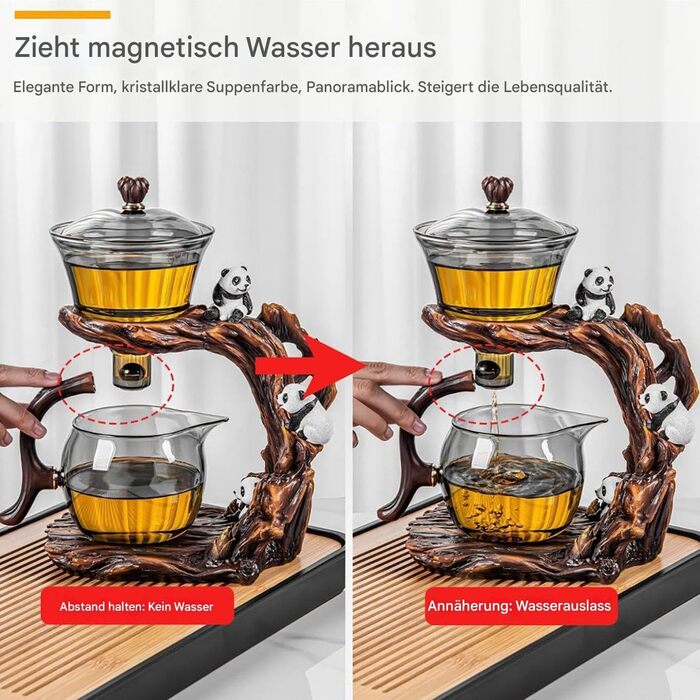 Скляний чайний набір Ледачий Кунг-Фу, чайник з інфузером та магнітною підставкою, прозорий для розсипного чаю, кави та квіткового чаю, з піддоном для крапель