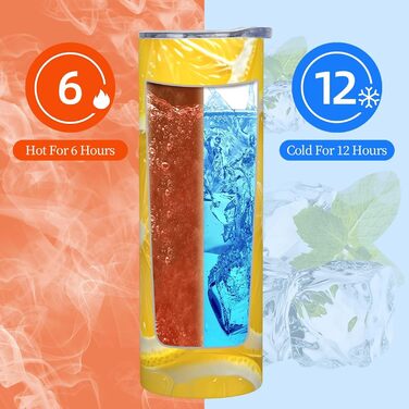 Кухоль з прямою трубочкою, 590 мл, скибочки лимона, принт, дорожній кухоль, підходить для кемпінгу, офісу та дому