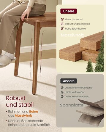 Обідній стіл VASAGLE, кухонний стіл, розсувна стільниця, вантажопідйомність 120 кг, для їдальні, офісу, кабінету, простий дизайн, медово-коричневий KDT090K01