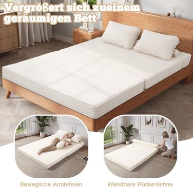 Розкладний диван-ліжко MeMoreCool Cord, зручний розкладний диван із функцією сну, безкістковий диван із подушками для спальні, вітальні та невеликих приміщень, компресійний диван-ліжко 3-в-1, бежевий