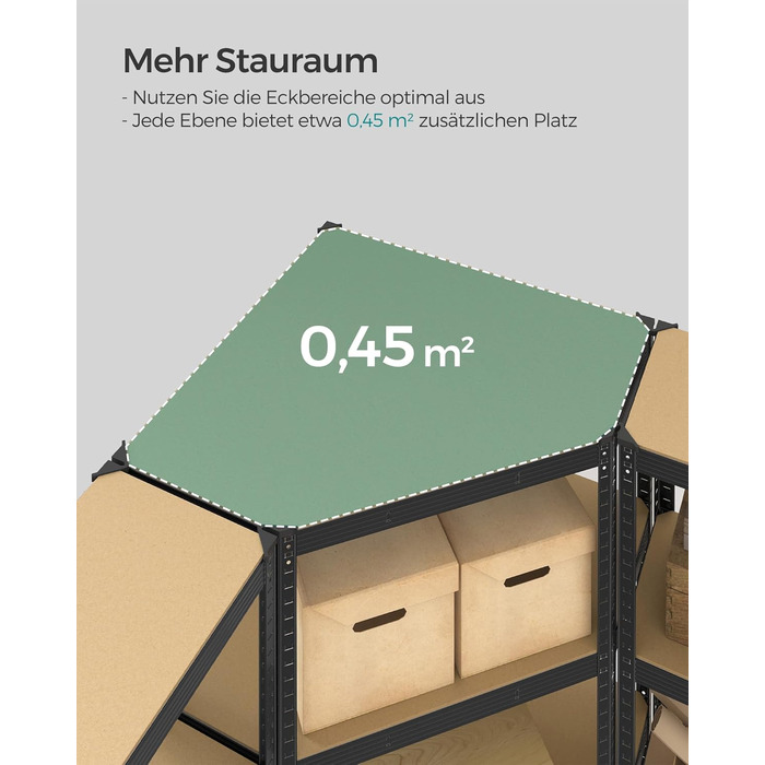 Комплект кутових полиць SONGMICS, 5 ярусів, міцний стелаж, металевий, полиця для зберігання в гаражі, підсобному приміщенні, підвалі, вантажопідйомність до 2625 кг, чорний/натуральний бежевий GLR070B03 5 ярусів (160Г x 160Ш x 180В см) чорний натуральний б