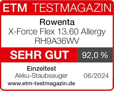 Акумуляторний пилосос Rowenta X-Force Flex 13.60 (RH9A36WV) для алергіків, глибоке очищення, Flex-зєднувач, 150 Air Watt, до 60 хв роботи, Made in France