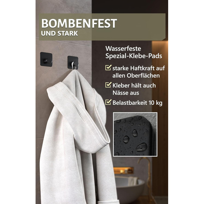 Рушникосушка без свердління - 5 шт. гачків для рушників для ванної кімнати, чорні клейкі гачки сучасні, стильні - гачки самоклеючі