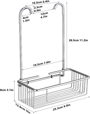 Підвісна полиця для душу Wopeite, полиця для душу без свердління, полиця для душу з нержавіючої сталі, тримач для шампуню для душу на змішувач, 25 x 35 x 13 см, сріблястий