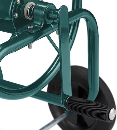 Садовий візок для шланга Relaxdays, до 60 м, 4 суцільні гумові колеса, швидке зєднання, металева бочка для шланга, зелений