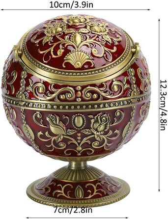 Попільничка Jaxenor Retro Globe з кришкою - старовинний дизайн квітки троянди, аксесуари для куріння з цинкового сплаву винно-червоного кольору