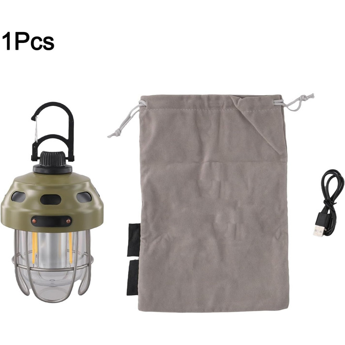 Акумуляторний кемпінговий ліхтар з акумулятором 2000 мАг, тепле/жовте світло, клас захисту IPX3, конструкція з алюмінію, сталі та ABS-пластику, для наметів та використання на свіжому повітрі (зелений)