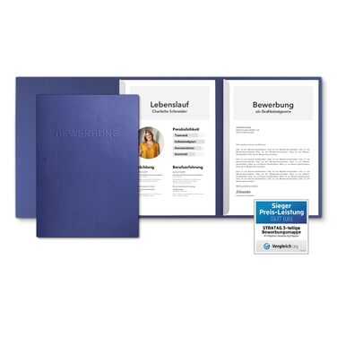 Трисекційних папок для аплікацій, синього кольору, з 2 затискними рейками з текстурою тонкої шкіри - високоякісне тиснення &quotAPPLICATION&quot - безпосередньо від виробника STRATAG, 10