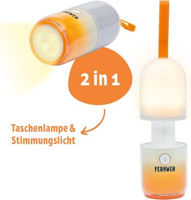 Кемпінговий ліхтар Fernweh Duo, акумуляторний світлодіодний ліхтарик 2-в-1 зі зміною кольору та 7 режимами освітлення, ліхтарик та підсвічування настрою, для кемпінгу та дому, на вулиці та в приміщенні.