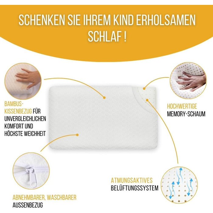 Дитяча подушка Inphysio Soft з піни з ефектом пам'яті - Гіпоалергенне бамбукове волокно - Ефективний сон для дітей - Ергономічна ш