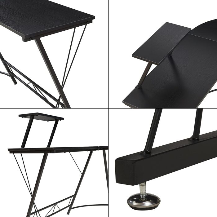 Подібний кутовий стіл Yremso, 122 x 122 x 98 см, комп&39ютерний стіл, офісний стіл з піднятою полицею, робочий стіл, металевий каркас, чорний