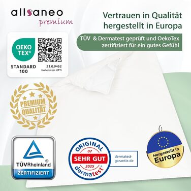 Підковдра allsaneo Premium для алергіків 135x200 см Надзвичайно м&39яка та легка антиалергенна постільна білизна Оболонка від кліщів Захист від кліщів Внутрішній чохол, стійкий до алергенів Сертифіковано TV