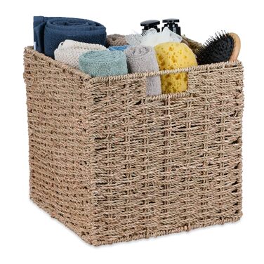 Кошик для зберігання Relaxdays з морської трави, плетений кошик-поличка, кошик-органайзер, ванна кімната, висота та ширина 30 x 30 x 30 см, плетений кошик, натуральний колір