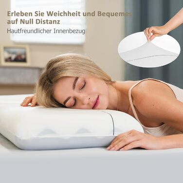 Подушка Winthome з піни з ефектом пам&39яті, м&39яка та зручна, подушка для підтримки шиї, двосторонній дизайн, без клею, ергономічна подушка, підходить для сну на спині, боці та животі, 60x40x10 см, біла