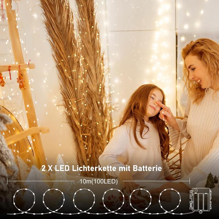 Акумулятор казкових вогнів DBFAIRY, 2x10M 100 світлодіодних казкових вогнів з пультом дистанційного керування 8 режимів і таймером