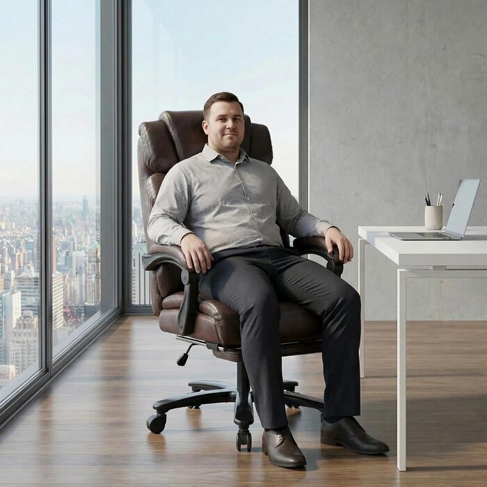Велике та високе крісло керівника зі штучної шкіри, ергономічне офісне крісло 210 кг з підставкою для ніг, крісло для домашнього офісу з регульованою високою спинкою, обертове крісло з підголівником, комп&39ютерне крісло, коричневе