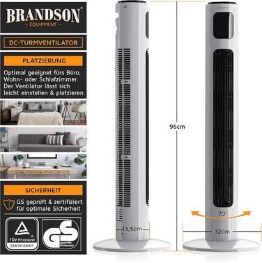 Баштовий вентилятор ECO Безшумний з двигуном постійного струму - лауреат премії 2024-12 швидкостей - вентилятор на п'єдесталі - та