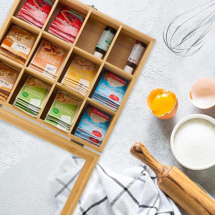 Чайна коробка Relaxdays, 12 відділень, для зберігання чайних пакетиків, бамбук, чайна скринька з оглядовим віконцем, ВxШxГ 11 x 32 x 28 см, натуральний колір