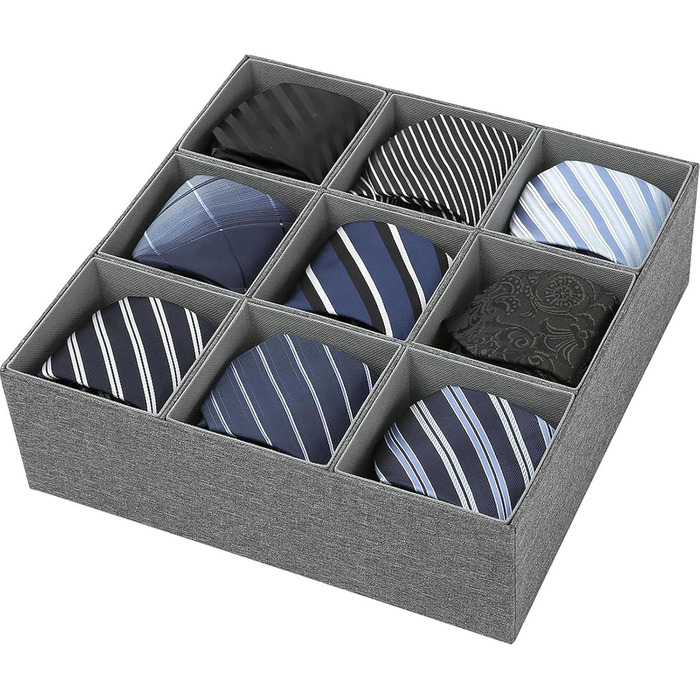Органайзер для краваток Ejoyous, складна скринька для зберігання білизни, шкарпеток та ременів, дизайн на 9 предметів для організації шафи та шухляд (сірий)