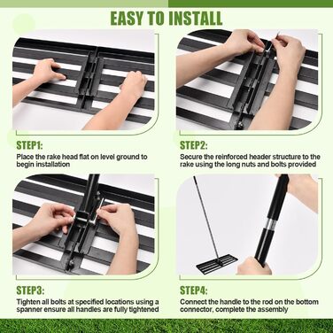 Гребінь для вирівнювання газону з нержавіючої сталі 76x25 см, з ергономічною регульованою ручкою 194 см, для видалення сміття, піску та вирівнювання газону в саду, на гольф-полі та подвірї