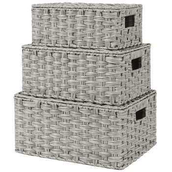 Кошик для зберігання GRANNY SAYS з кришкою, набір із 3 декоративних кошиків для зберігання, плетений кошик з ручками, великий сірий плетений кошик, міцний кошик з полицями для ванної кімнати, вітальні, кухні