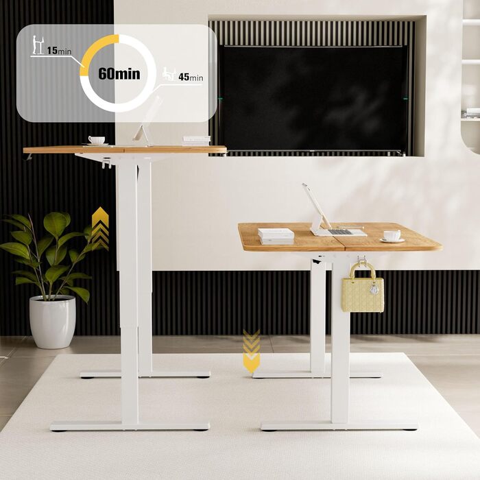 Рама столу ERGOMAKER з регулюванням висоти, функцією пам&39яті та плавним пуском/зупинкою, 2-рівнева телескопічна регульована по висоті рама столу, електрична рама столу (білого кольору), рама з одним двигуном, білий колір